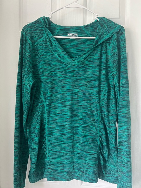 Kirkland Signature Tops - Kirkland Signature Teal Space-Dye Hooded Long-Sleeve Top